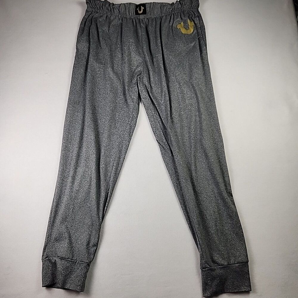 True Religion Mens Lounge Wear Jogger Pants Large Elastic Waistband Grey Pajama